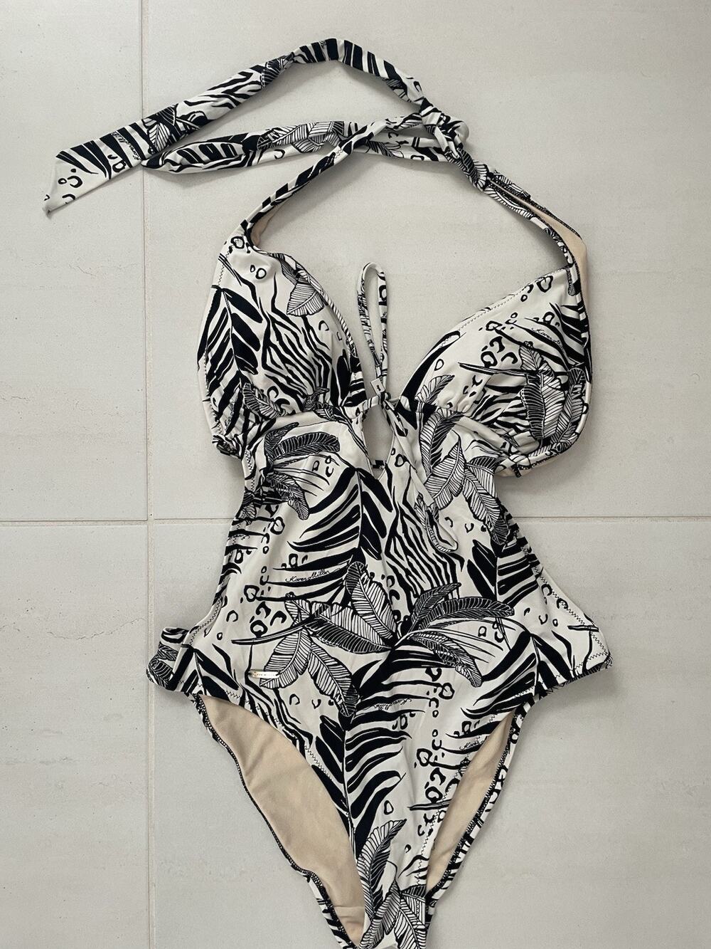 Karen Millen Swim One Piece Swimsuit Monokini Floral Monochrome Beach Summer 3M